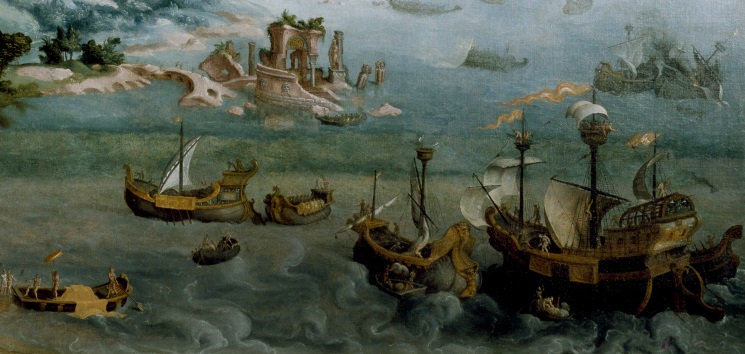 Maerten van Heemskerck, Panorama with the Abduction of Helen Amidst the Wonders of the Ancient World (1535), detail